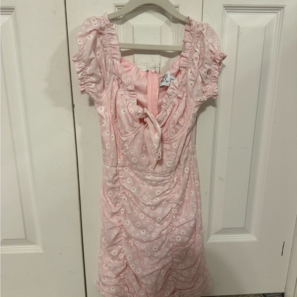 Pink Floral Ruched Dress